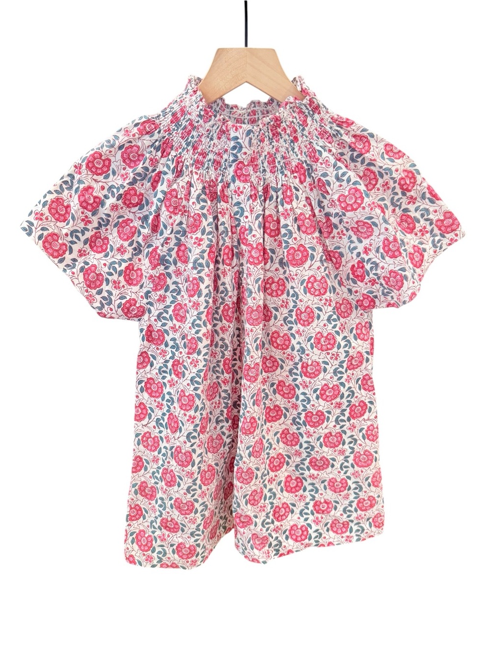 Rungolee Pink Floral Smocked Neck Cotton Blouse XXS